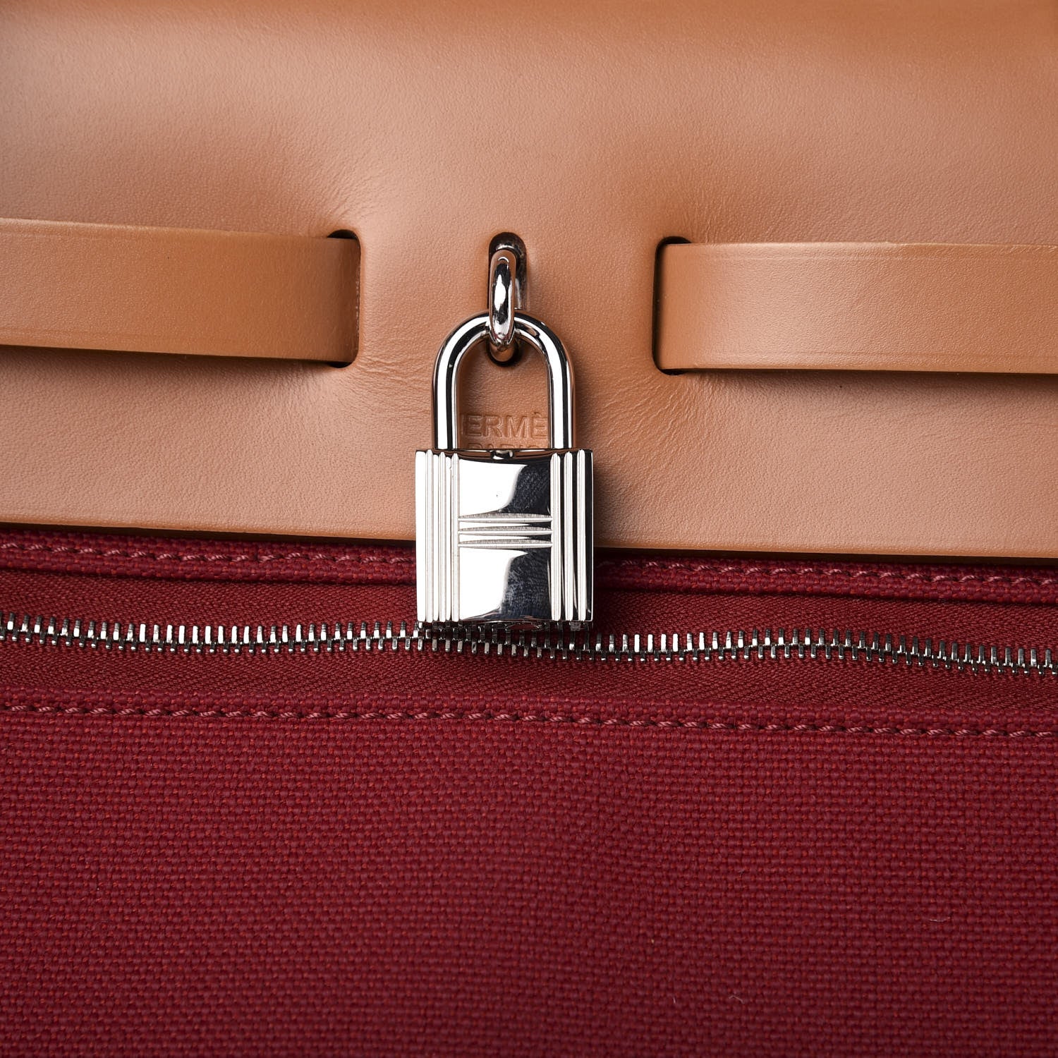 Hermes Vache Hunter Toile Herbag Zip 31 PM Rouge Grenat Natural 10 of 11