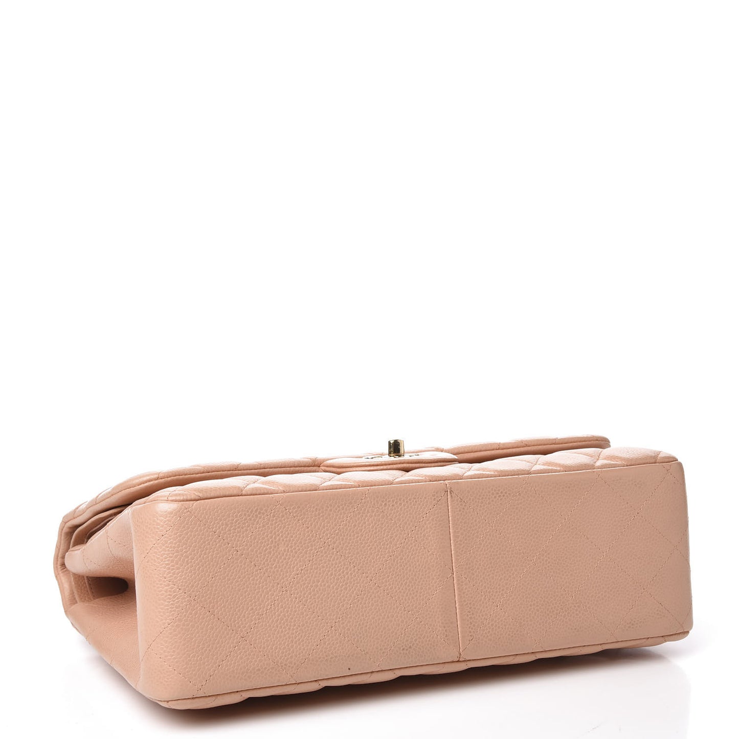 Pearly Caviar Quilted Jumbo Double Flap Beige
