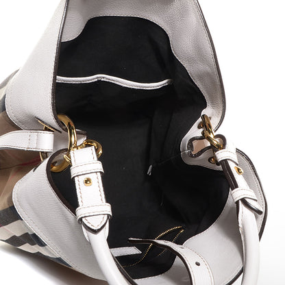Burberry Grainy Calfskin House Check Buckle Medium Sycamore Hobo White 5 of 11