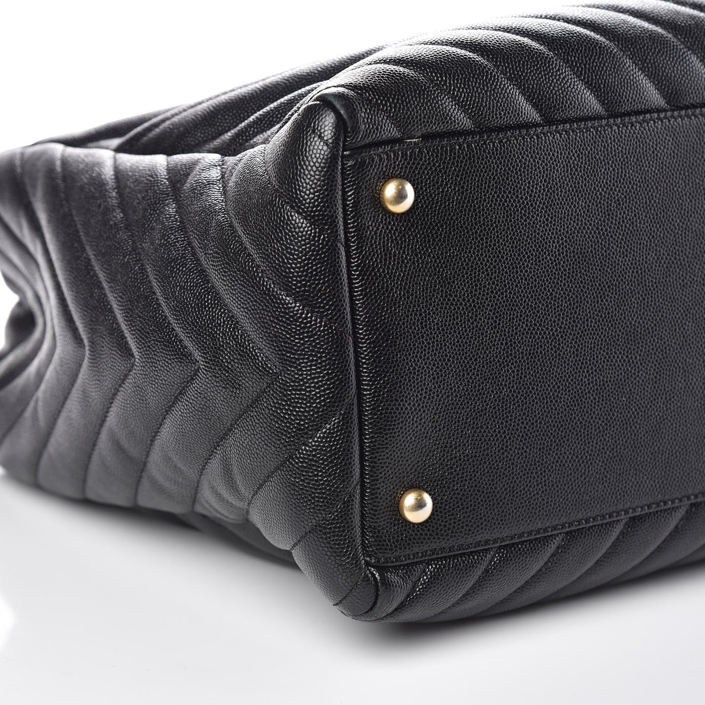 Caviar Chevron Quilted Coco Handle Shopping Tote Black