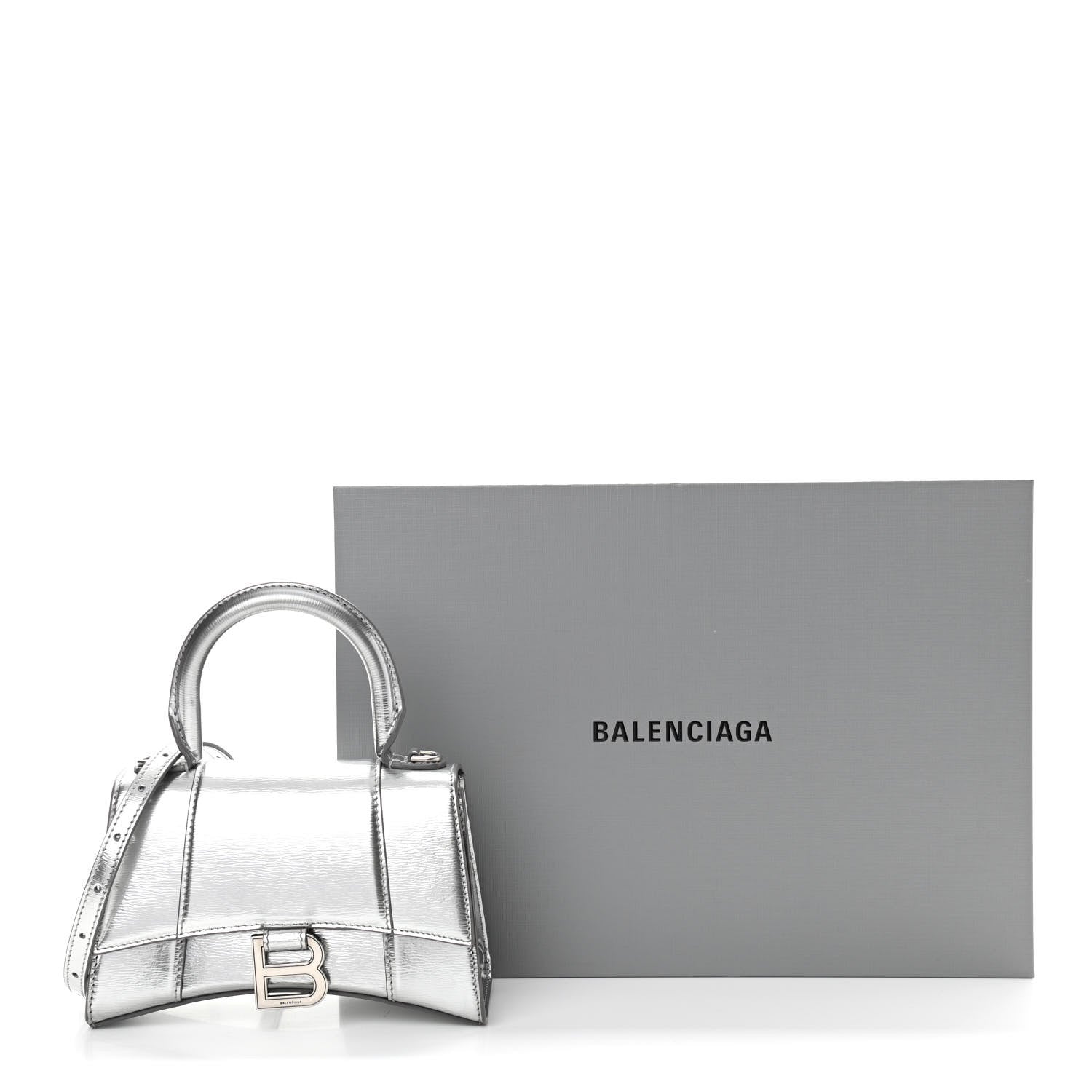 Balenciaga Metallic Textured Calfskin Hourglass Top Handle Bag XS Silver 10 of 10