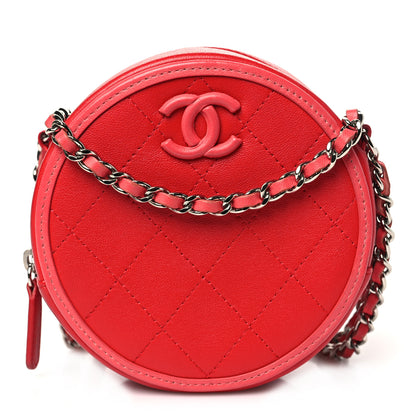 Chanel Calfskin Quilted Bi-Color CC Round Clutch With Chain Pink Red 1 of 11