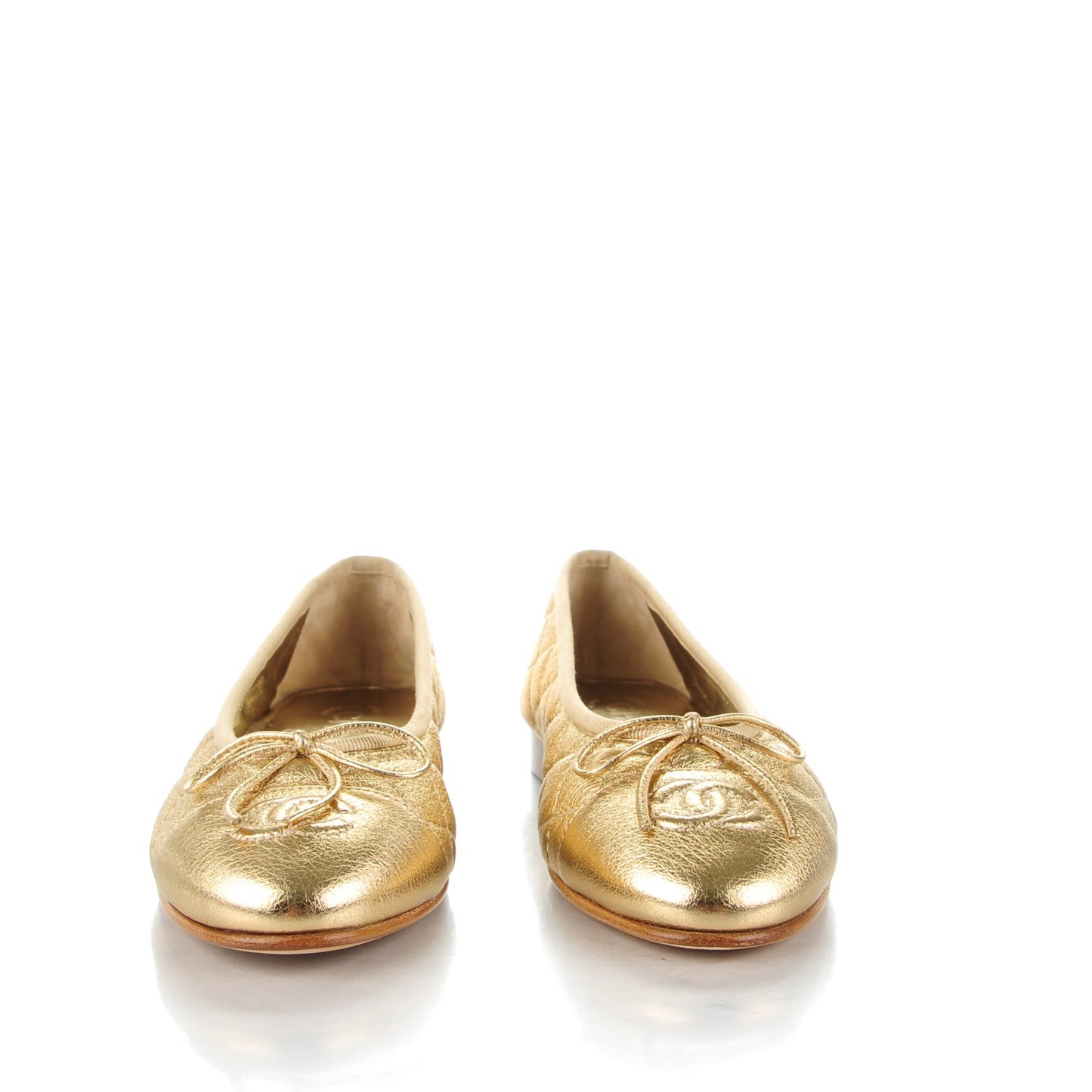 Metallic Lambskin Quilted CC Cap Toe Ballet Flats 35 Gold