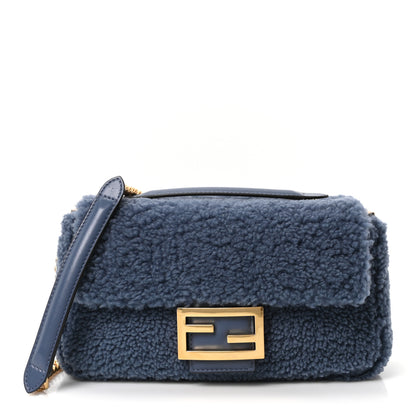 Fendi Shearling Lambskin FF Midi Chain Baguette Mirto 1 of 10