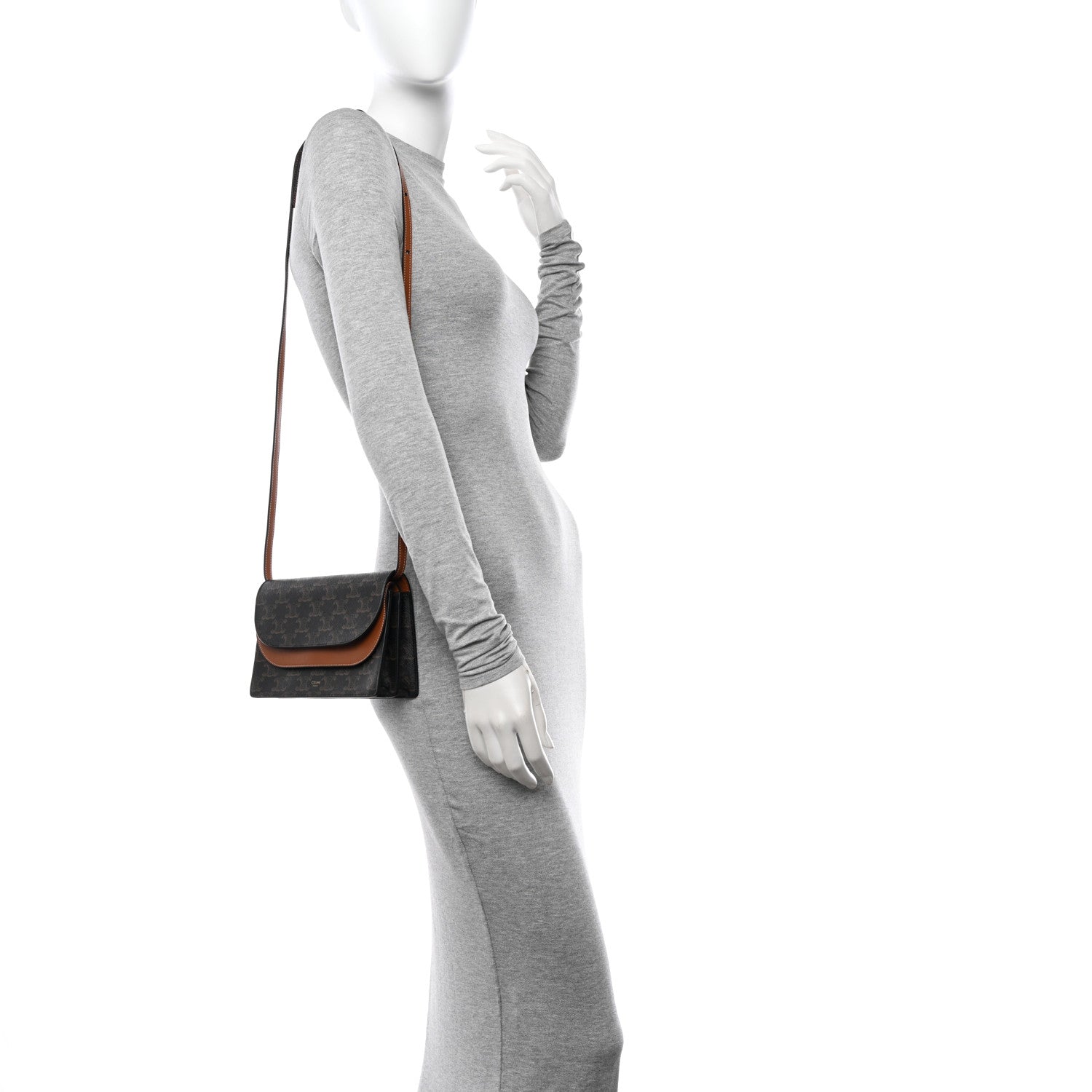 Celine Triomphe Canvas Lambskin Wallet On Strap Tan 2 of 14