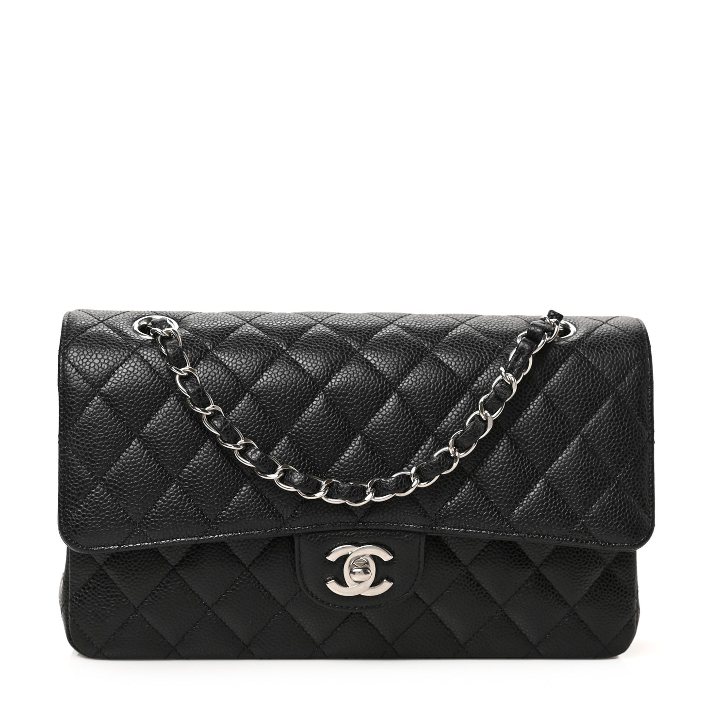 Caviar Quilted Medium Double Flap Black