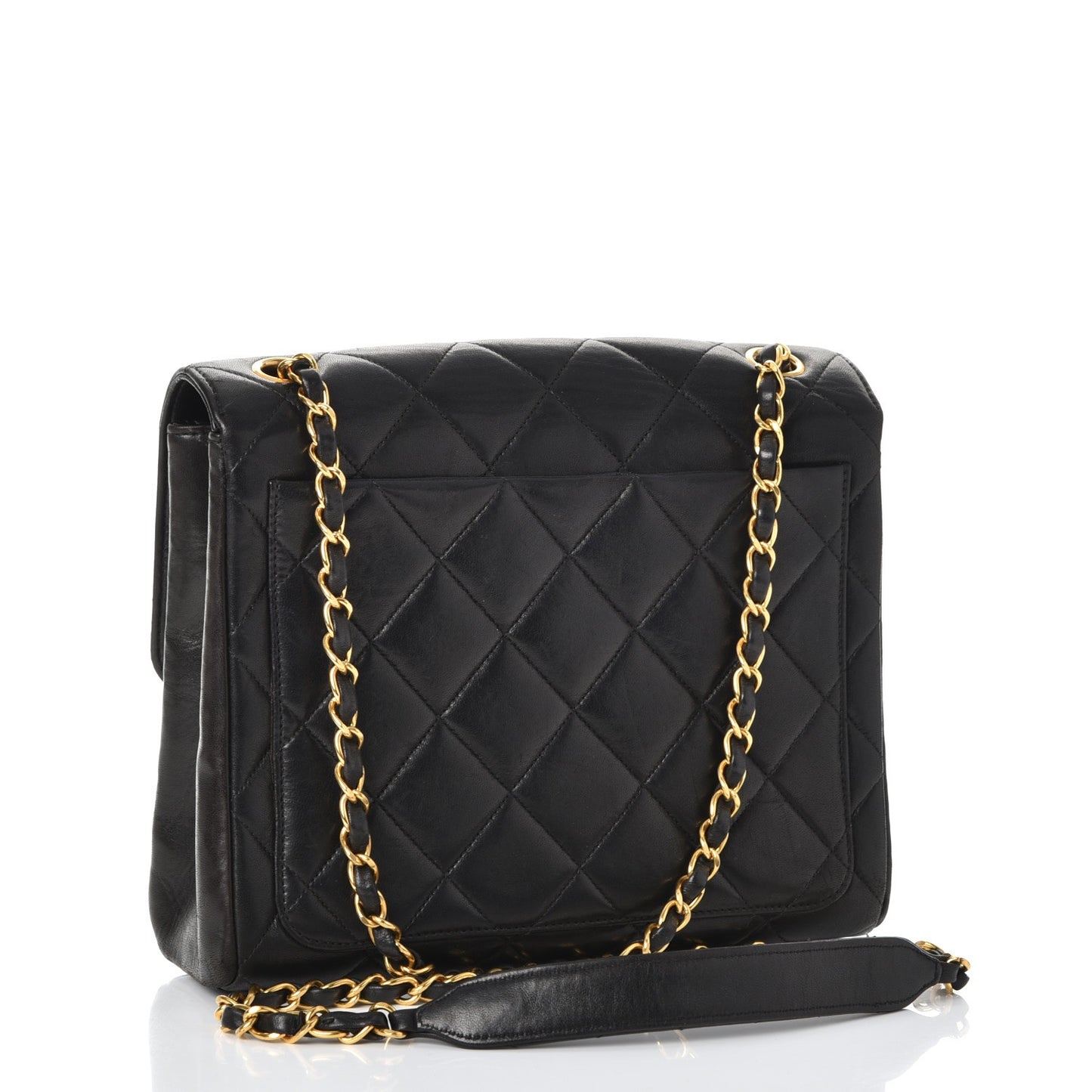 Lambskin Quilted Shoulder Flap Black