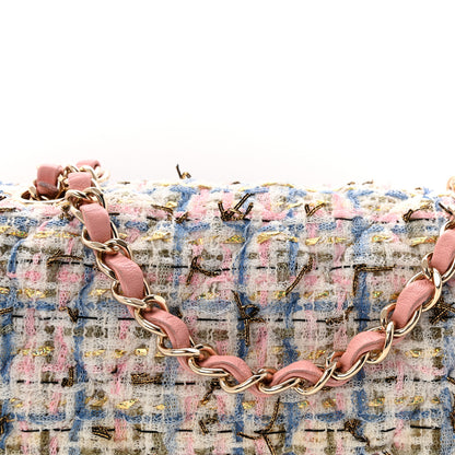 Chanel Tweed Quilted Mini Rectangular Flap Light Blue Pink Gold White 8 of 11