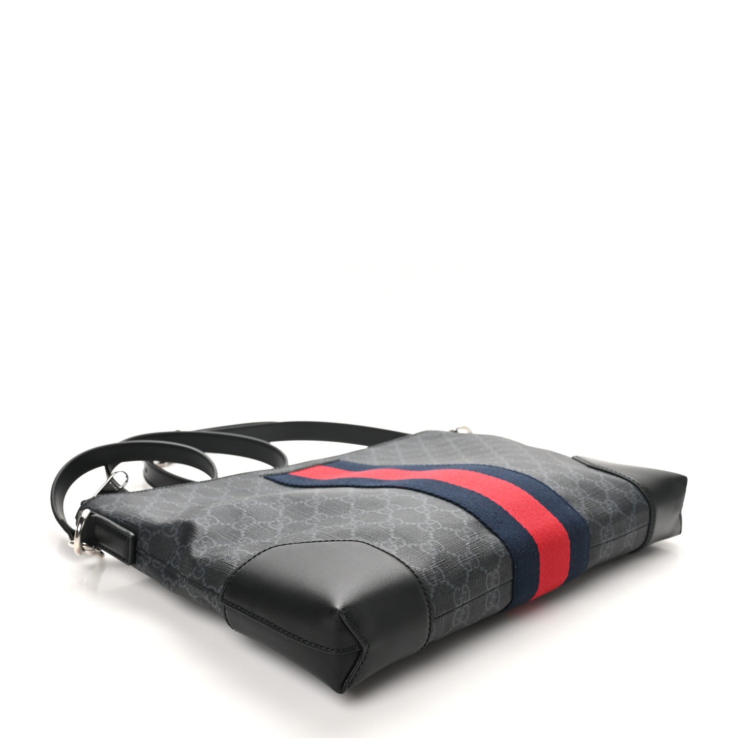 Gucci Soft GG Supreme Monogram Appia Calfskin Web East West Messenger Bag Black Grey 4 of 10