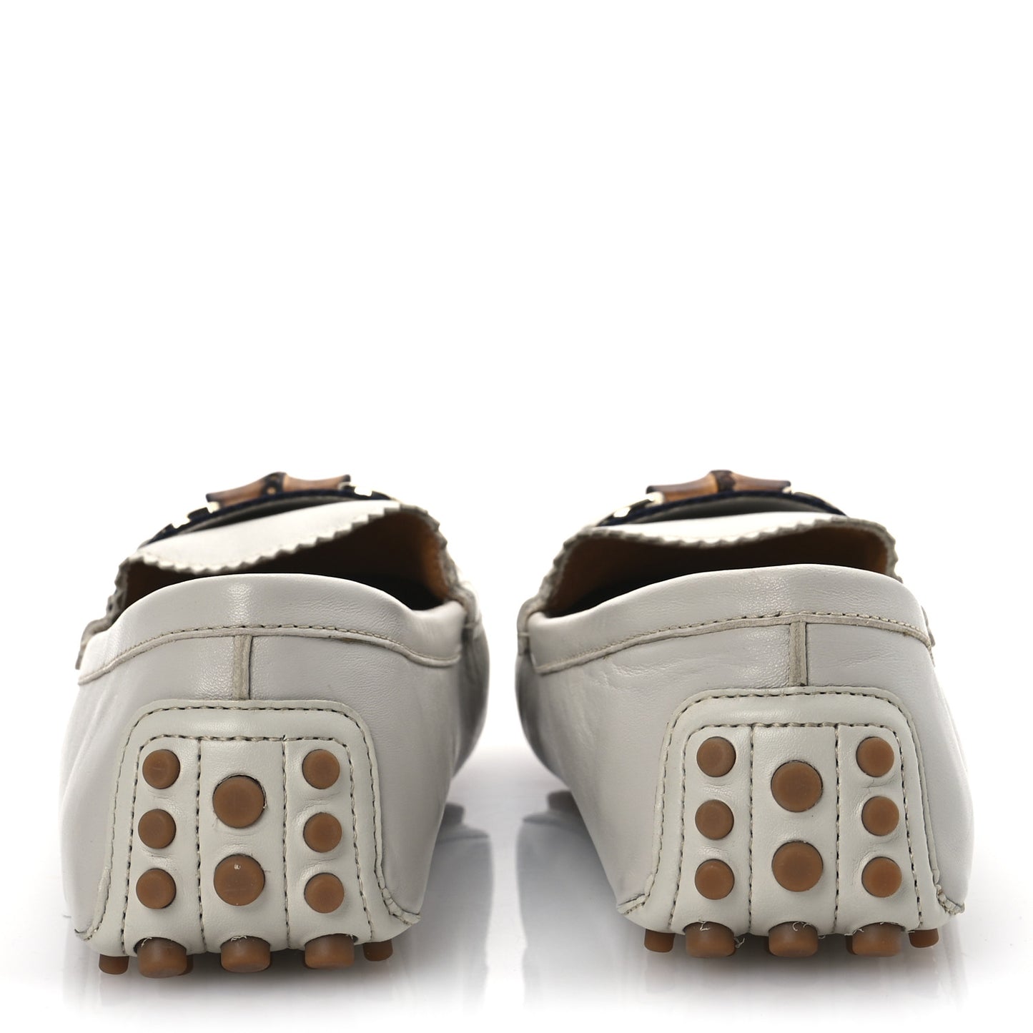 Calfskin Horsebit Web Bamboo Driving Loafers 41 White
