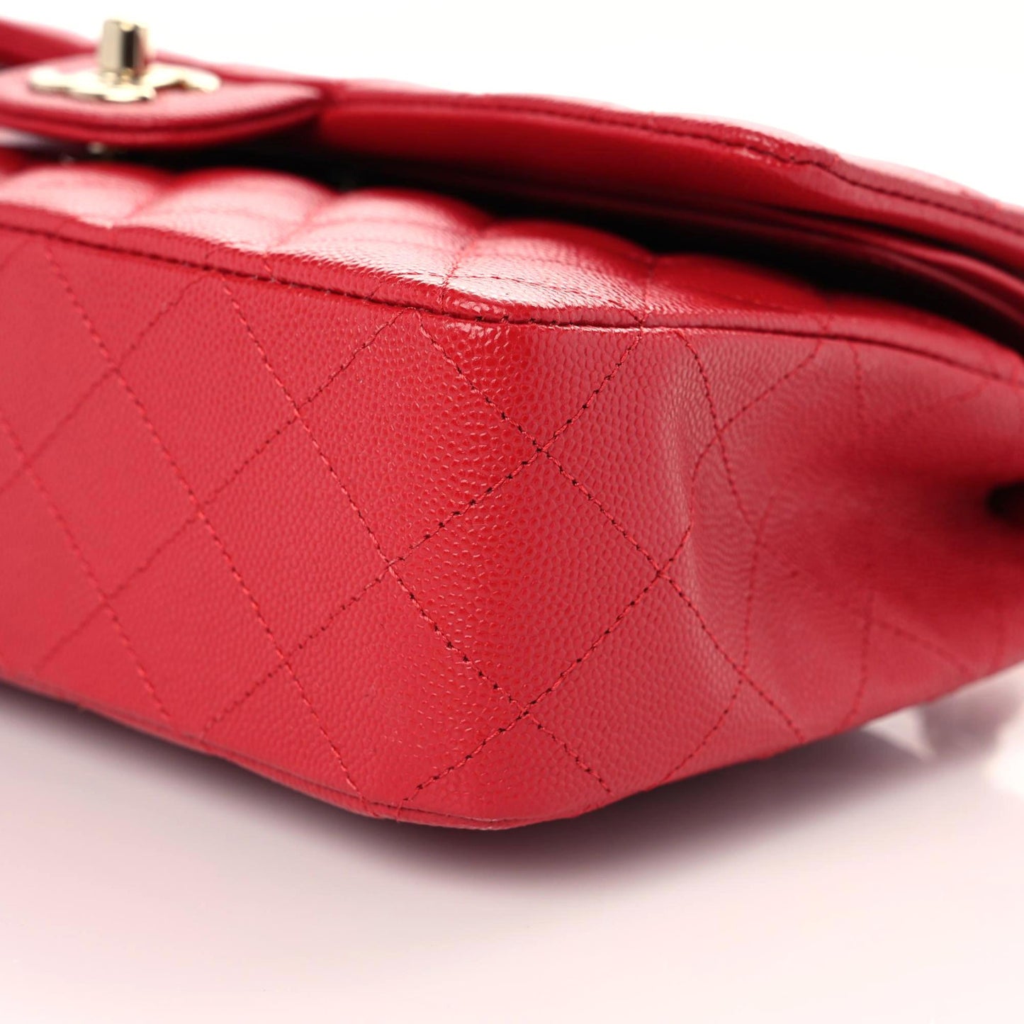 Caviar Quilted Medium Double Flap Red