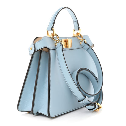 Fendi Vitello Seta Shiny Nappa Small Peekaboo I SEE U Satchel Azzurro Baby Camelia 3 of 11