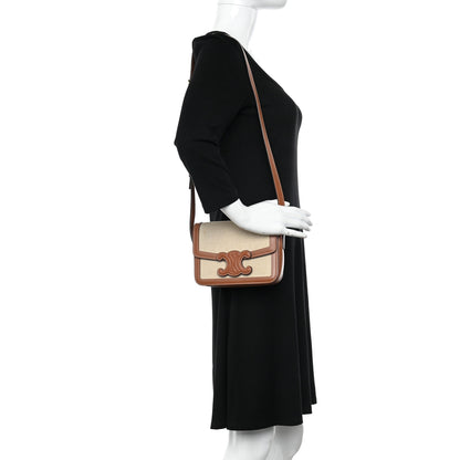 Celine Textile Natural Calfskin Teen Triomphe Tan White 2 of 13