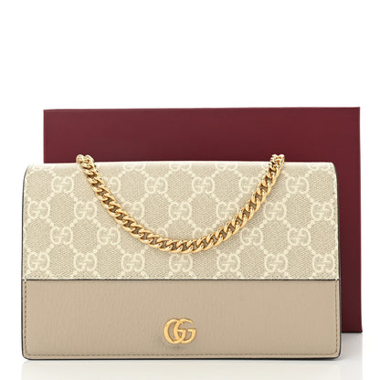 Gucci GG Supreme Monogram Textured Dollar Calfskin Mini GG Marmont Chain Wallet Mystic White Oatmeal 10 of 10