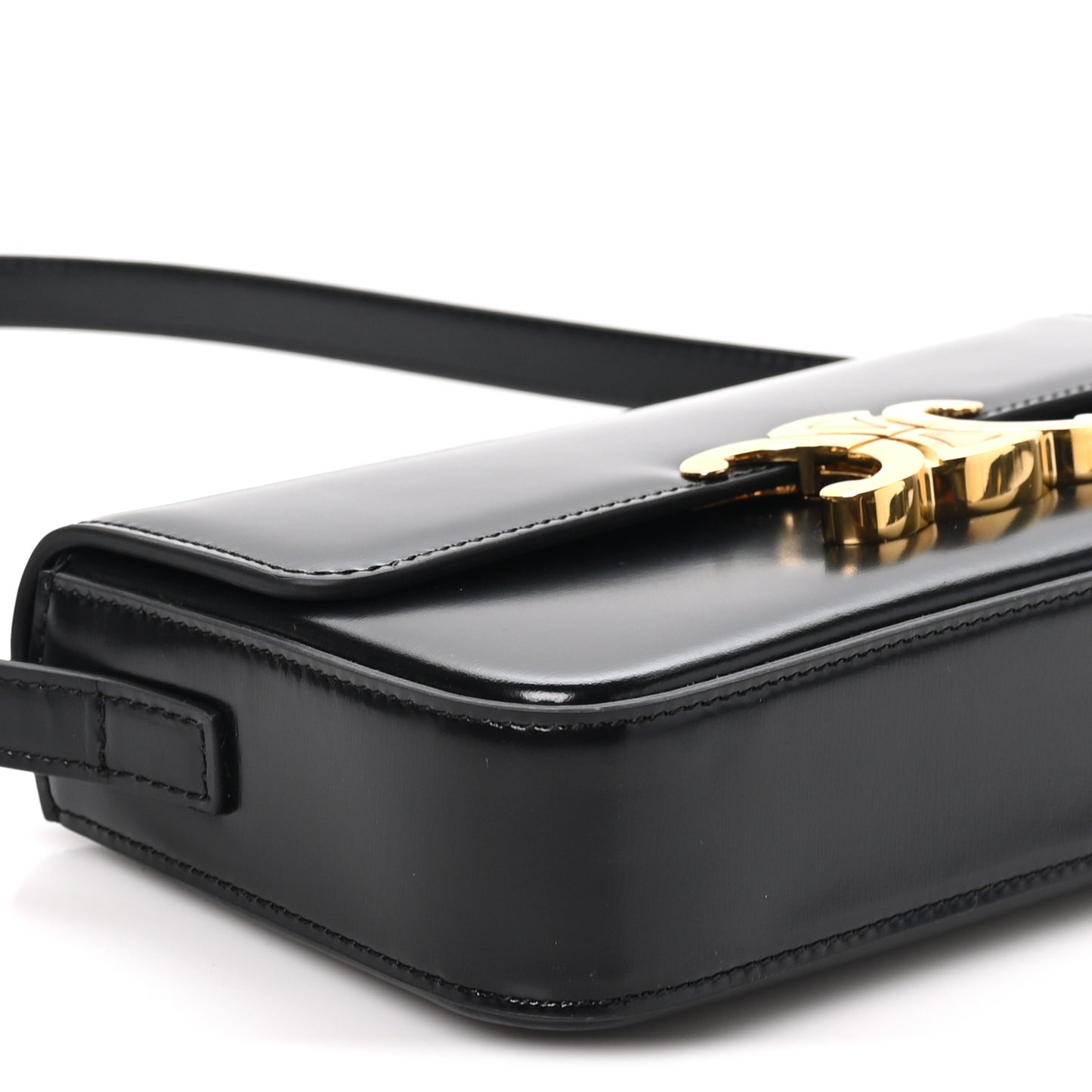 Shiny Calfskin Triomphe Shoulder Bag Black