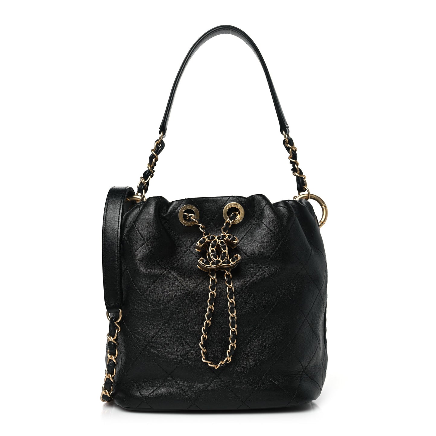 Lambskin Stitched Drawstring Bag Black