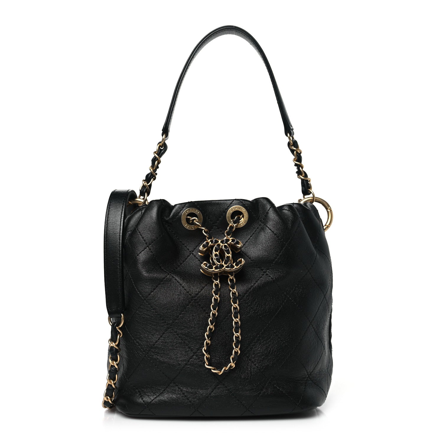 Chanel Lambskin Stitched Drawstring Bag Black 1 of 10