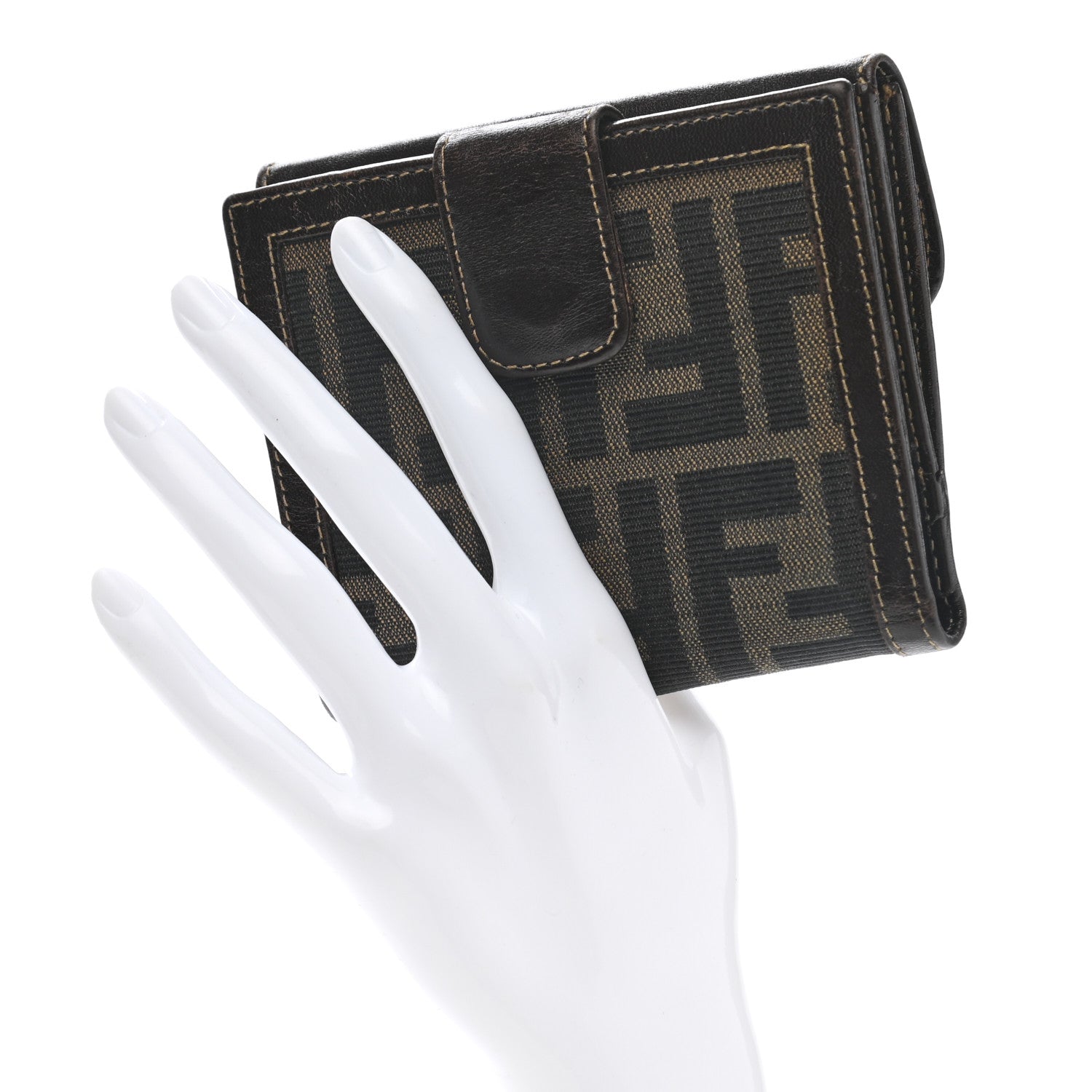 Fendi Zucca Calfskin Compact Wallet Tobacco 2 of 14