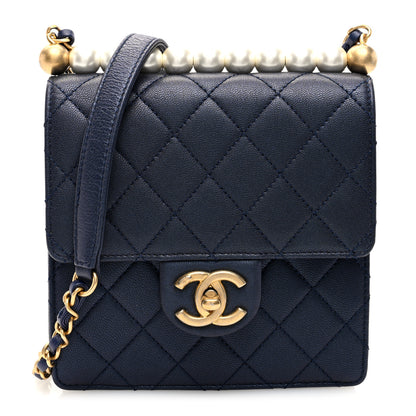 Chanel Iridescent Lambskin Quilted Chic Pearls Flap Navy Blue 1 of 10