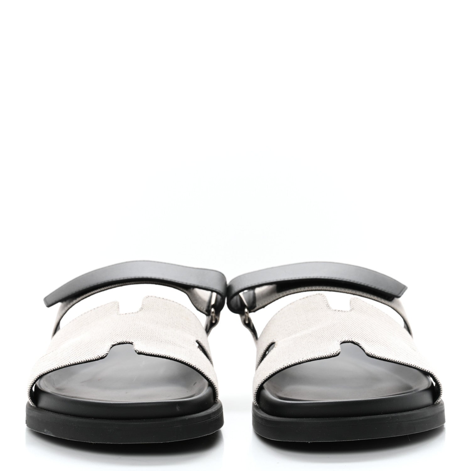 Hermes H Canvas Calfskin Mens Chypre Sandals 42.5 Prunoir Black 2 of 9