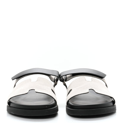 Hermes H Canvas Calfskin Mens Chypre Sandals 42.5 Prunoir Black 2 of 9