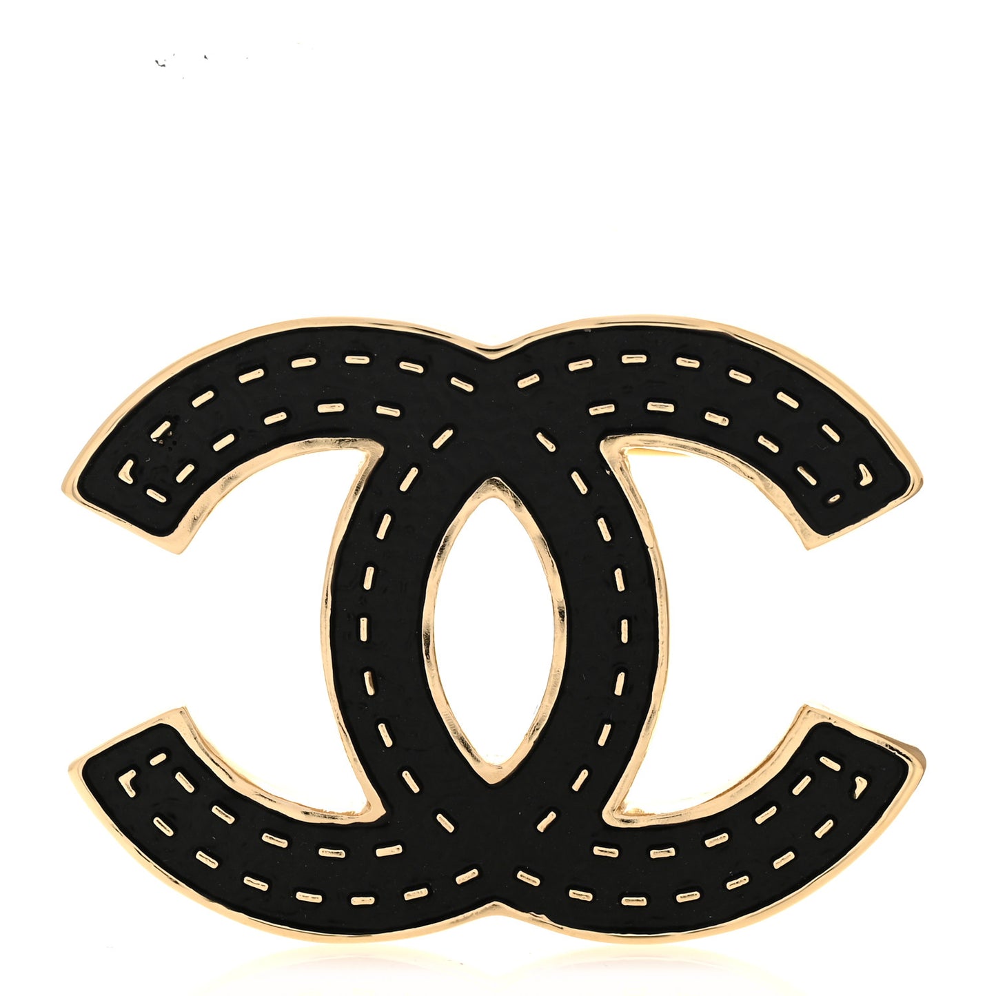 Metal Enamel CC Brooch Gold Black