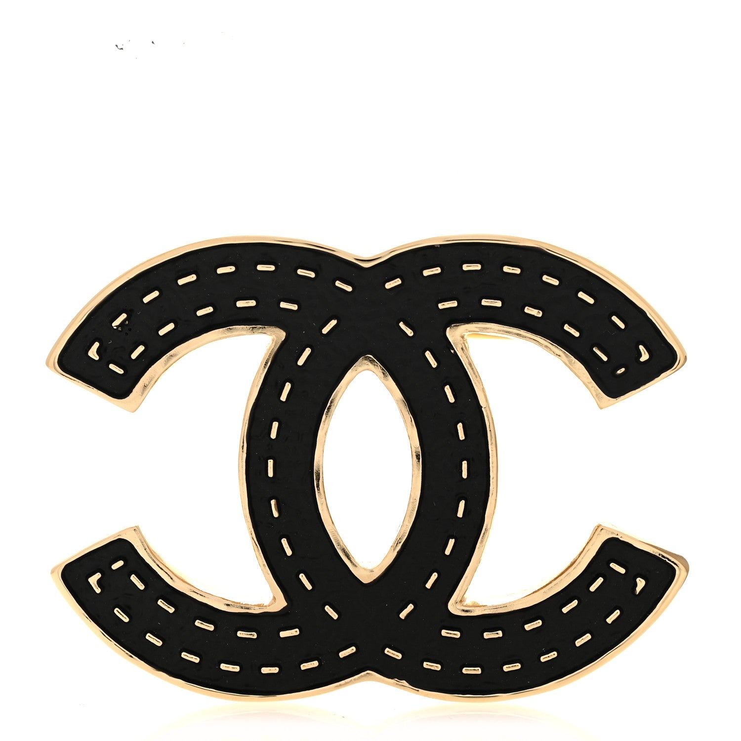 Chanel Metal Enamel CC Brooch Gold Black 1 of 4