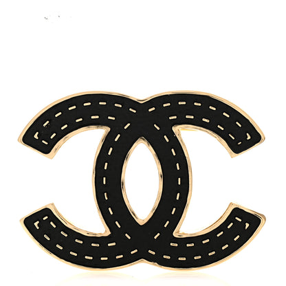 Chanel Metal Enamel CC Brooch Gold Black 1 of 4