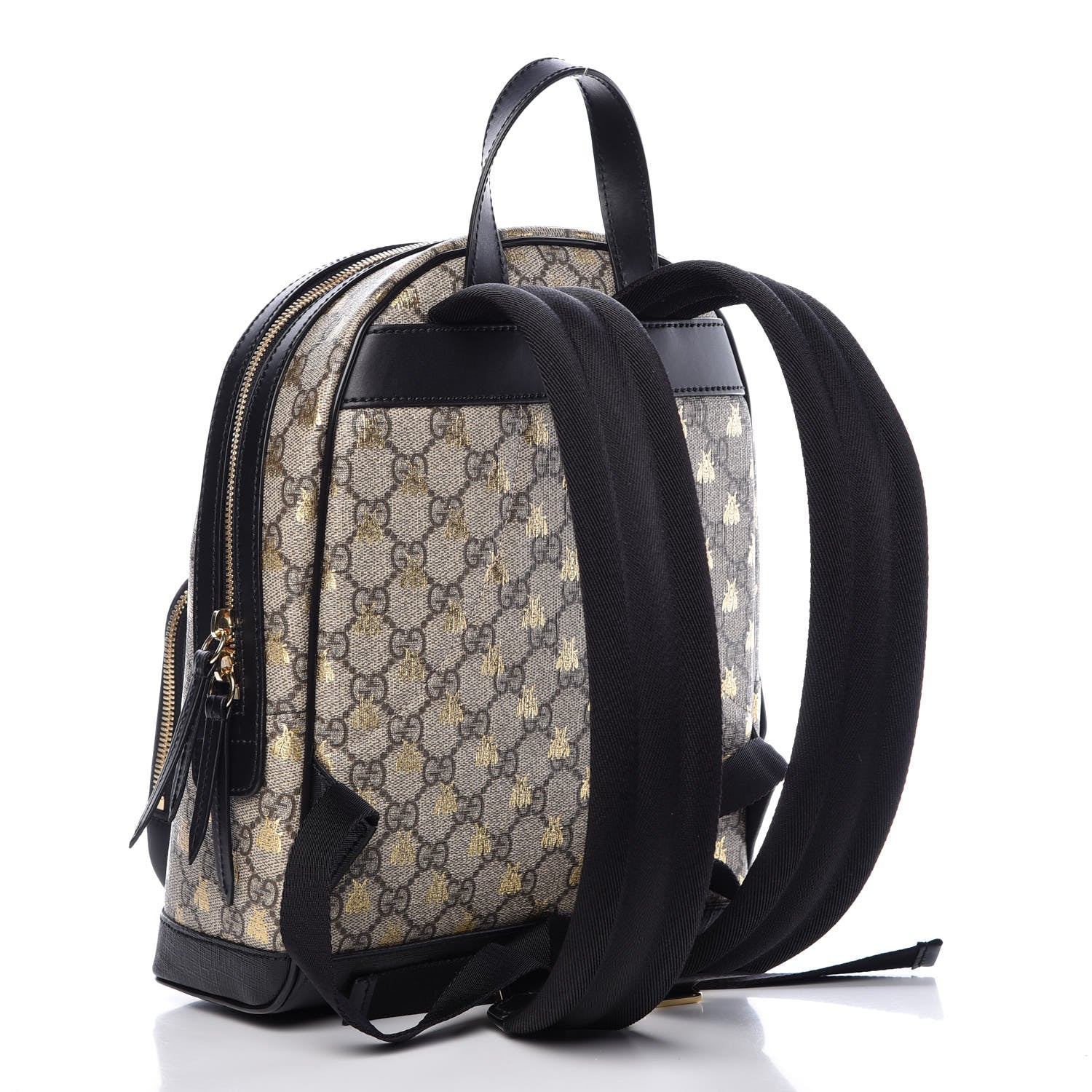 Gucci GG Supreme Monogram Bees Print Small Day Backpack Beige Oro Black 3 of 10