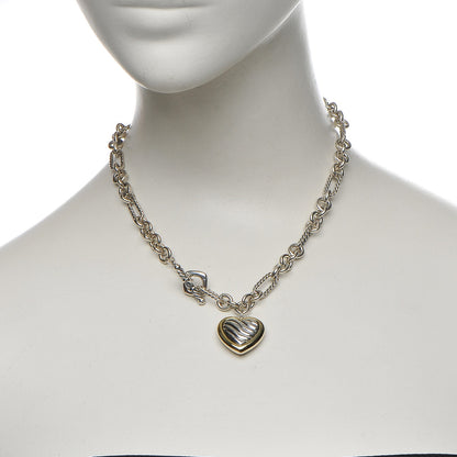 David Yurman Sterling Silver 18K Yellow Gold Cable Heart Figaro Necklace 2 of 7