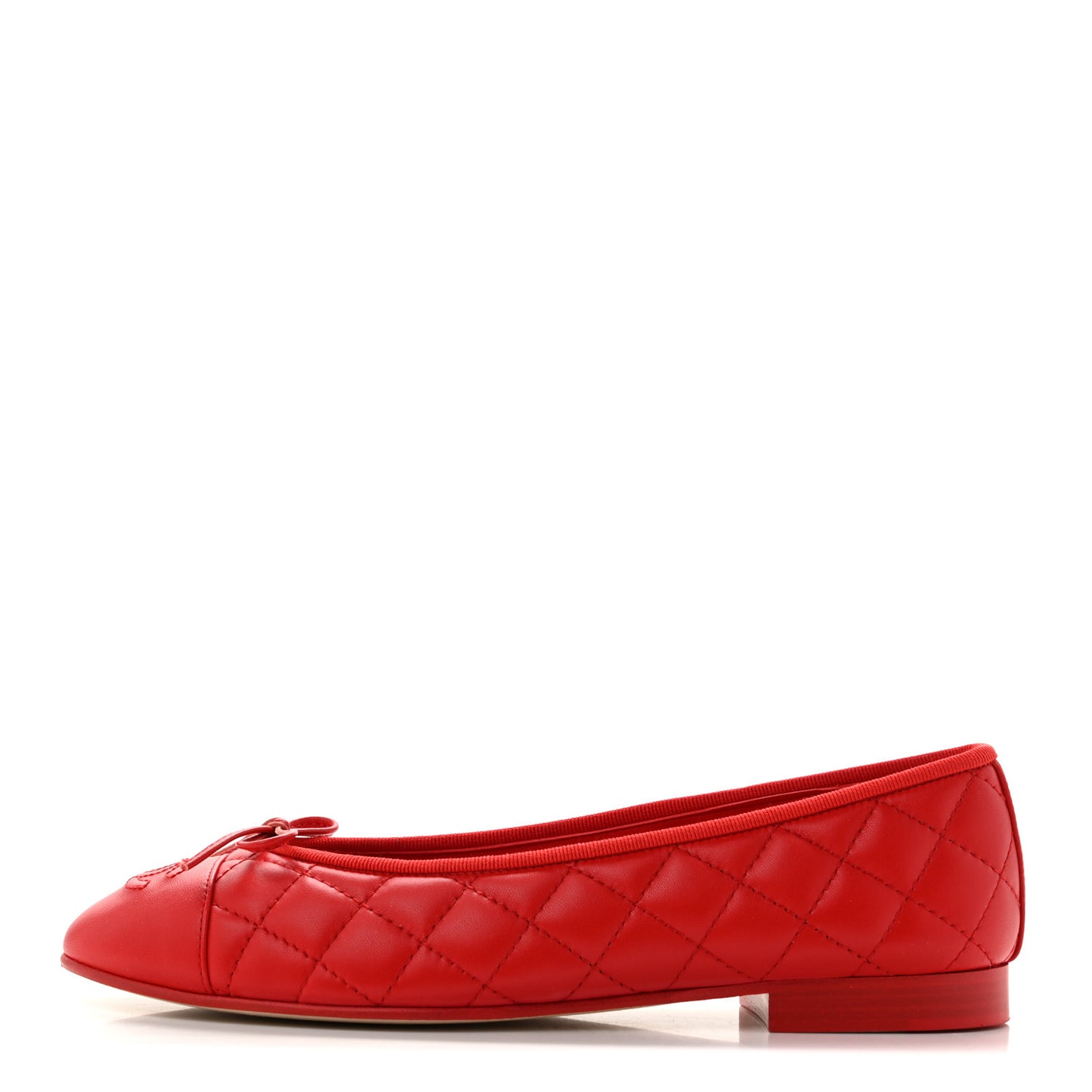 Lambskin Quilted CC Cap Toe Ballerina Flats 38.5 Red