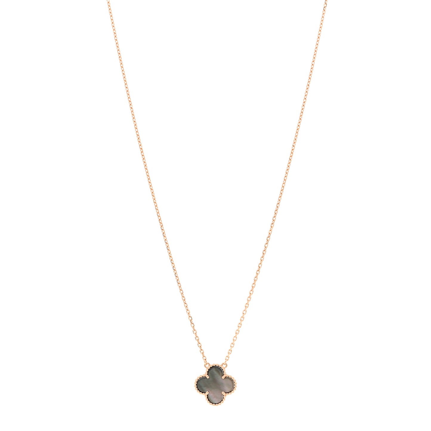 18K Rose Gold Gray Mother of Pearl Vintage Alhambra Pendant Necklace