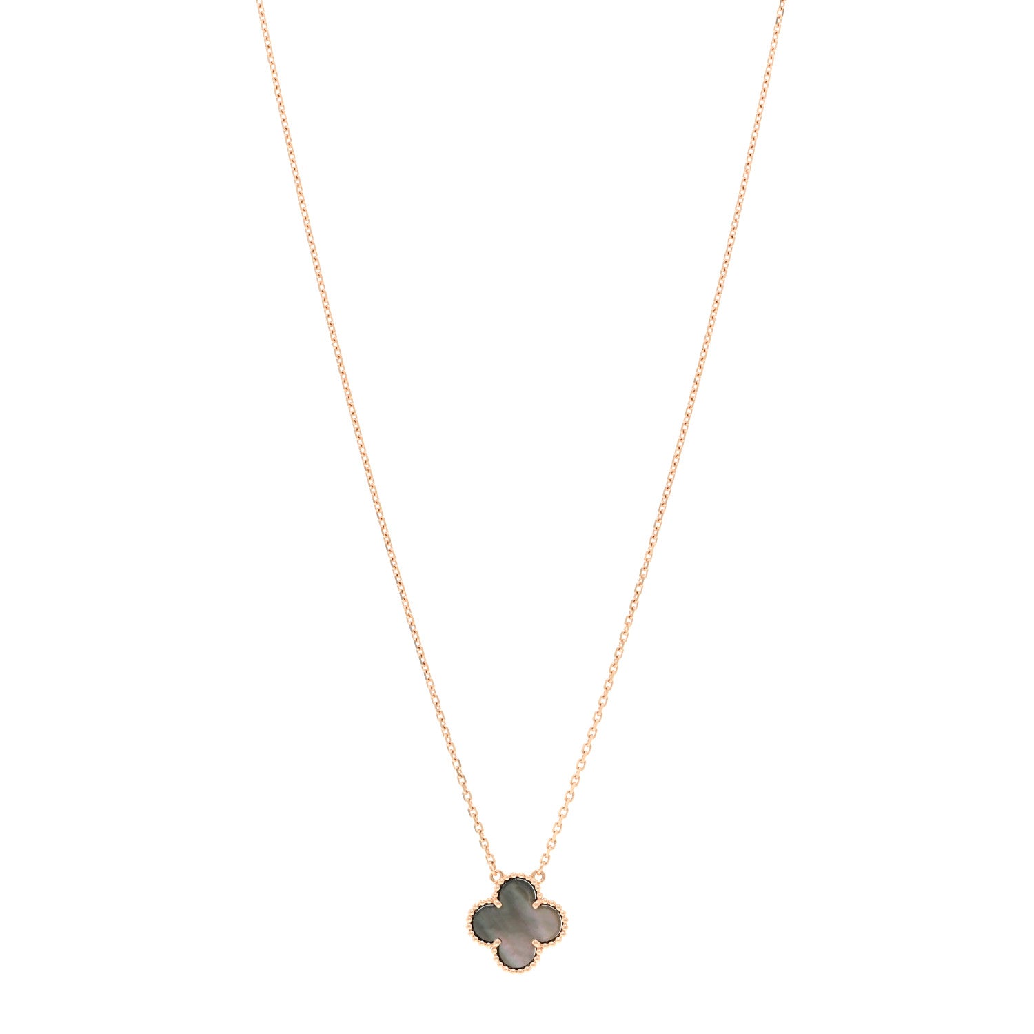 Van Cleef & Arpels 18K Rose Gold Gray Mother of Pearl Vintage Alhambra Pendant Necklace 1 of 5