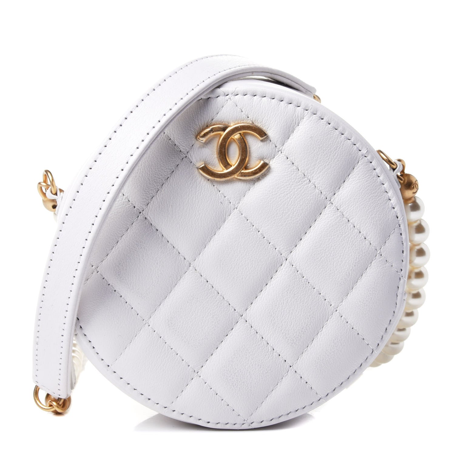 Chanel Calfskin Quilted Pearl Round Clutch With Chain White 1 of 4