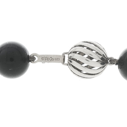 Tiffany Sterling Silver Black Onyx 10mm Long Bead Necklace 5 of 6