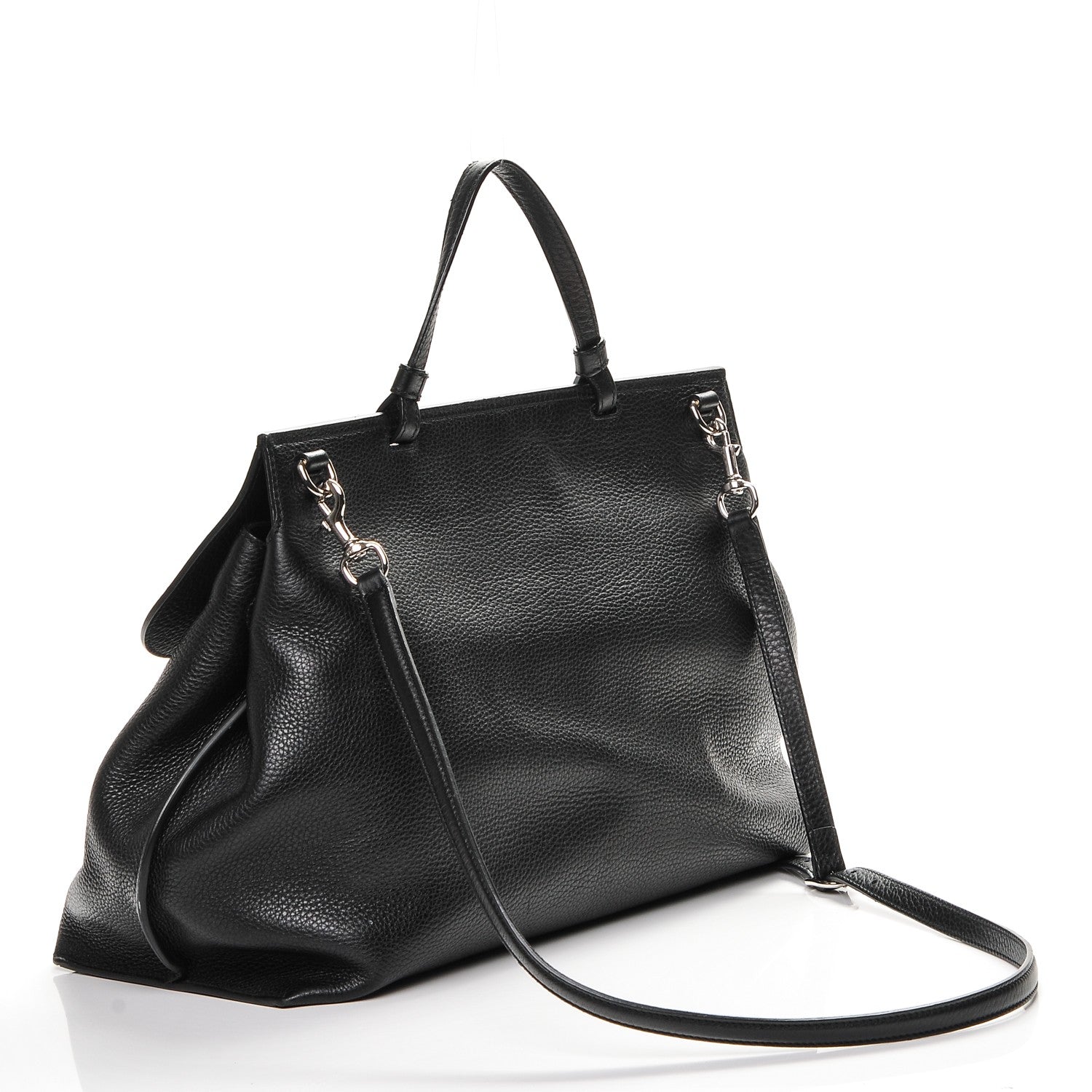 Gucci Pebbled Calfskin Large Bamboo Daily Top Handle Bag Black 3 of 6