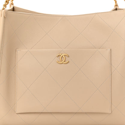 Chanel Caviar Stitched Pocket CC Large Tote Light Beige 9 of 11