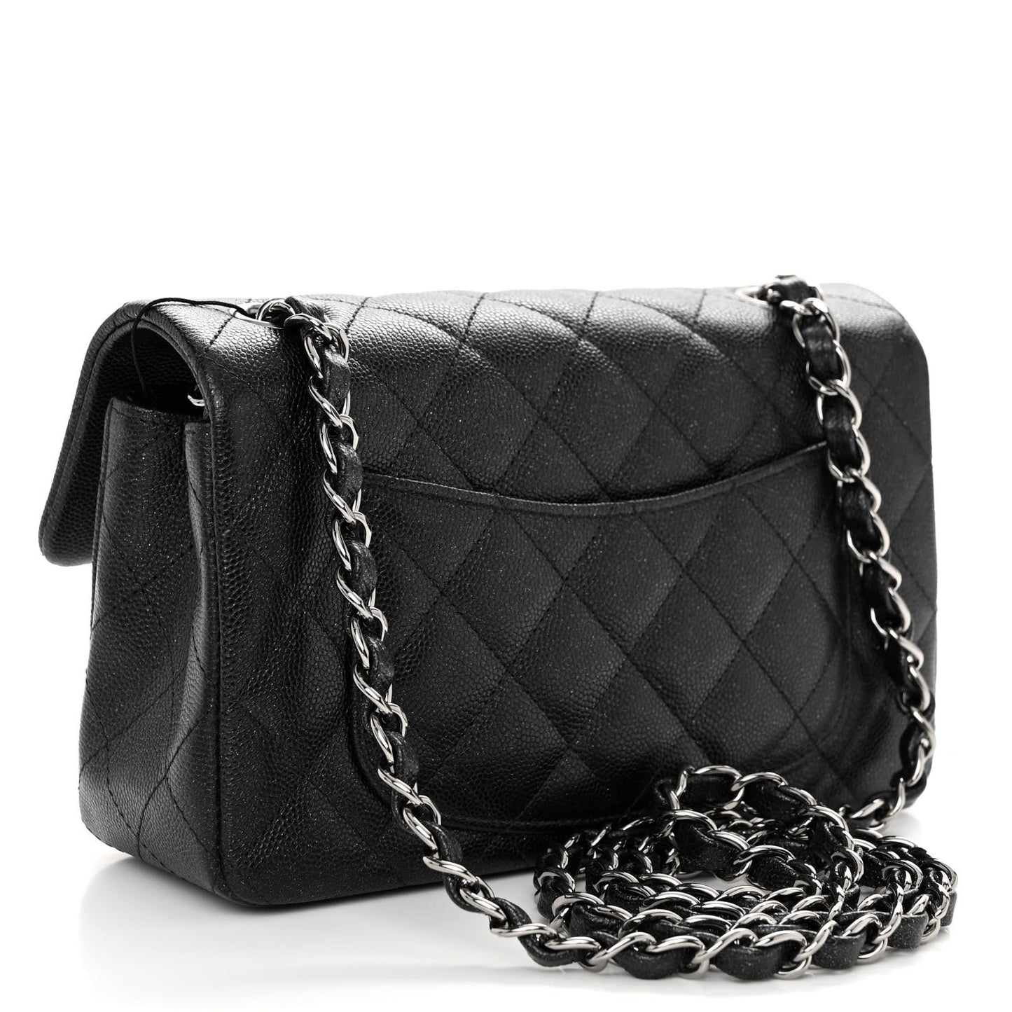 Iridescent Caviar Quilted Mini Rectangular Flap Black