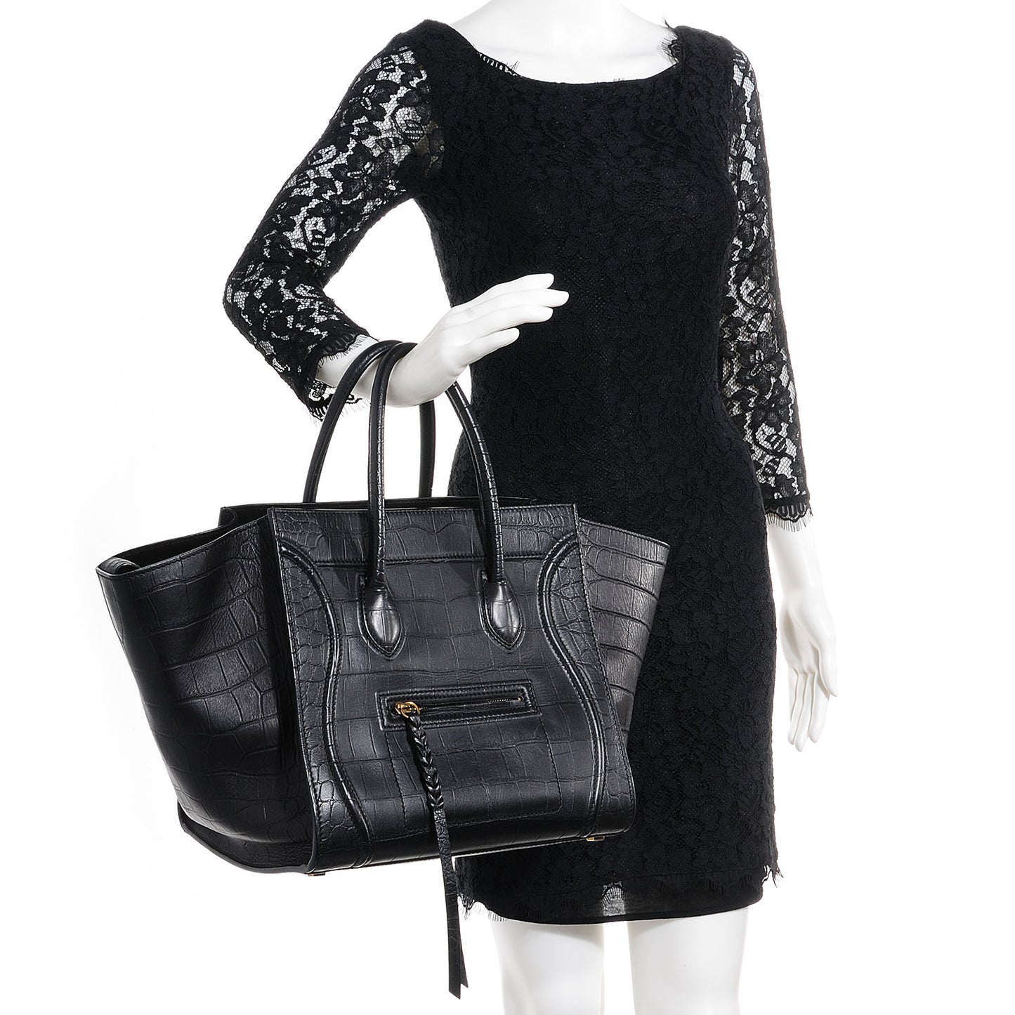 Crocodile Embossed Medium Phantom Luggage Black