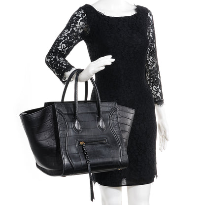 Celine Crocodile Embossed Medium Phantom Luggage Black 2 of 7