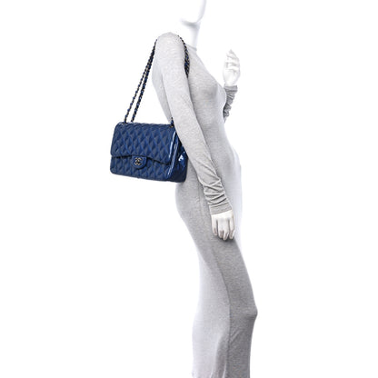 Chanel Patent Calfskin Quilted Jumbo Double Flap Blue 2 of 11