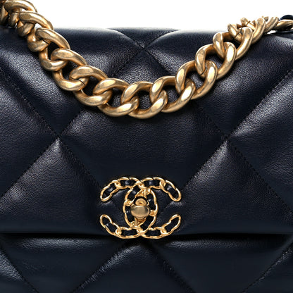 Chanel Goatskin Quilted Large Chanel 19 Flap Navy Blue 8 of 10