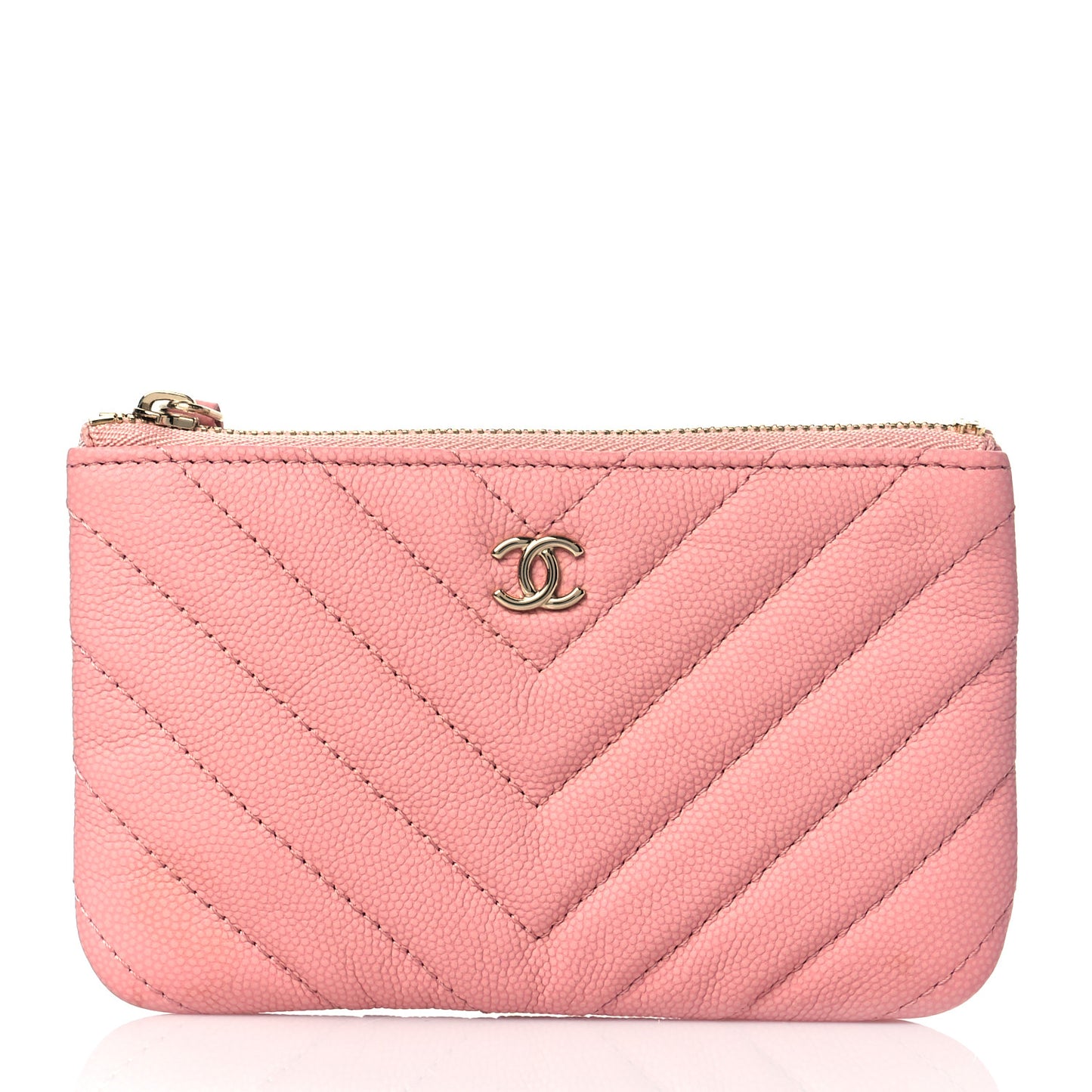 Flat Caviar Chevron Quilted Small Cosmetic Case Pink