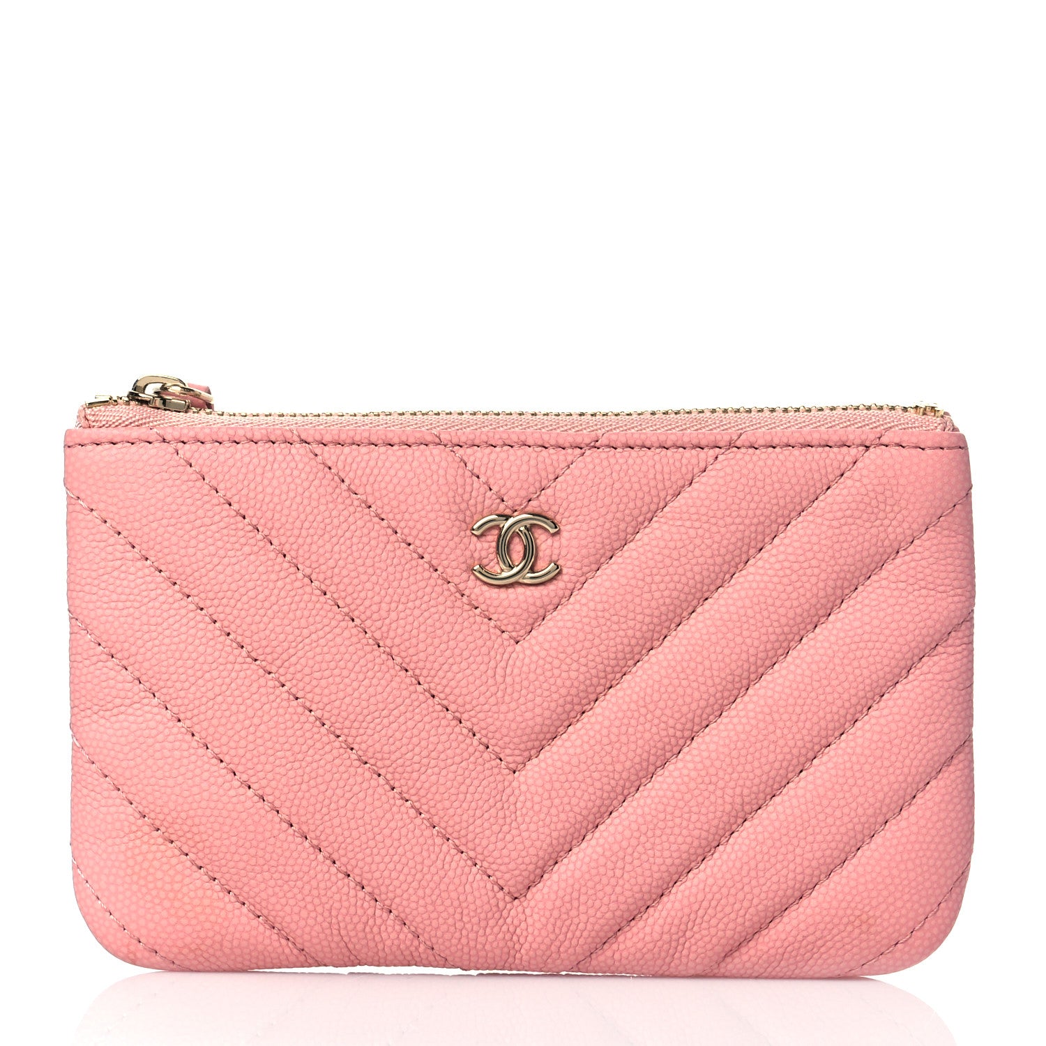 Chanel Flat Caviar Chevron Quilted Small Cosmetic Case Pink 1 of 8