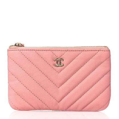 Chanel Flat Caviar Chevron Quilted Small Cosmetic Case Pink 1 of 8