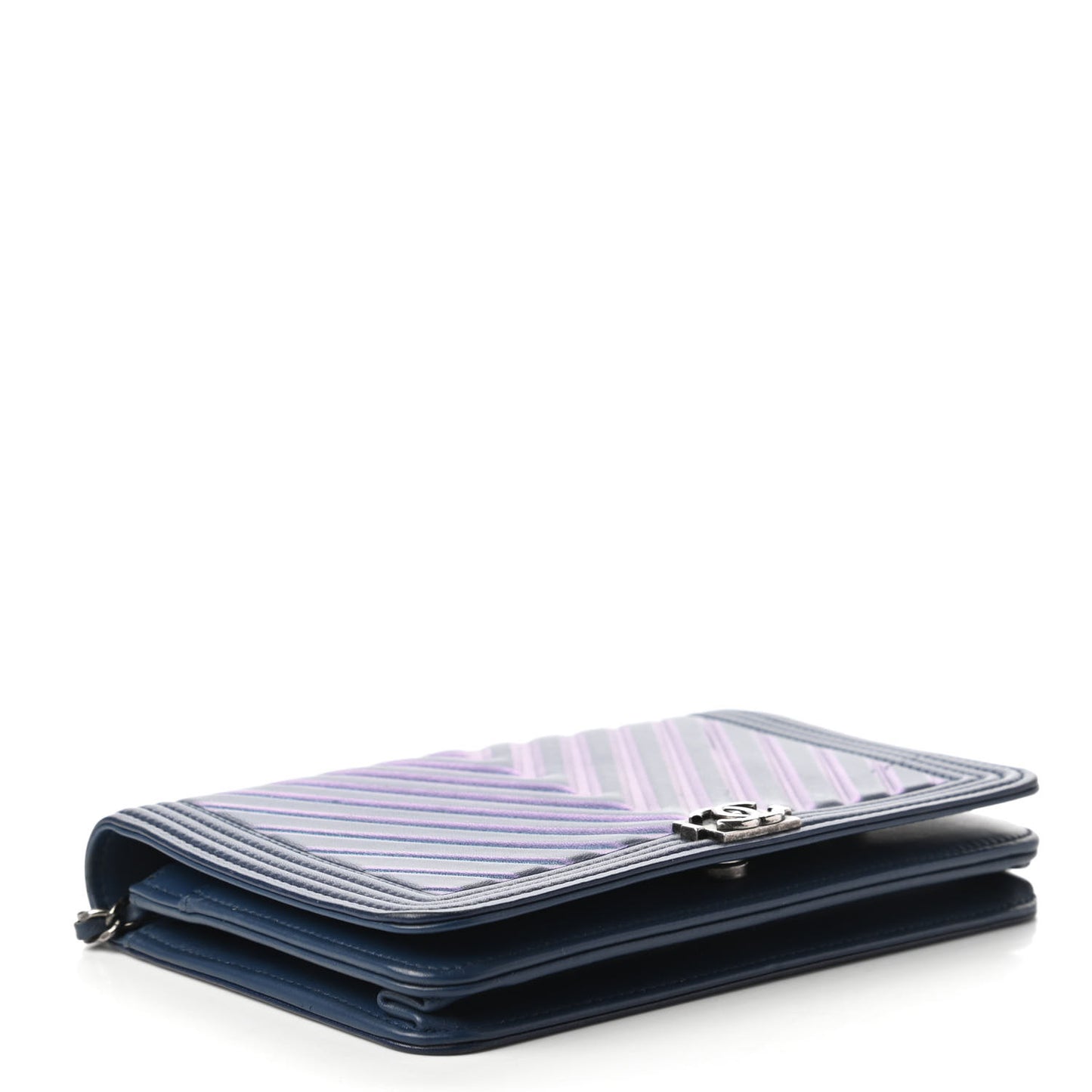 Calfskin Painted Chevron Embossed Boy Wallet On Chain WOC Navy