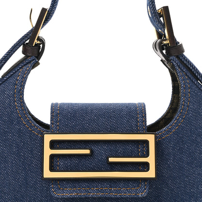 Fendi Denim Vitello King Cuoio Mini Cookie Hobo Bag Blue Ebano 8 of 9
