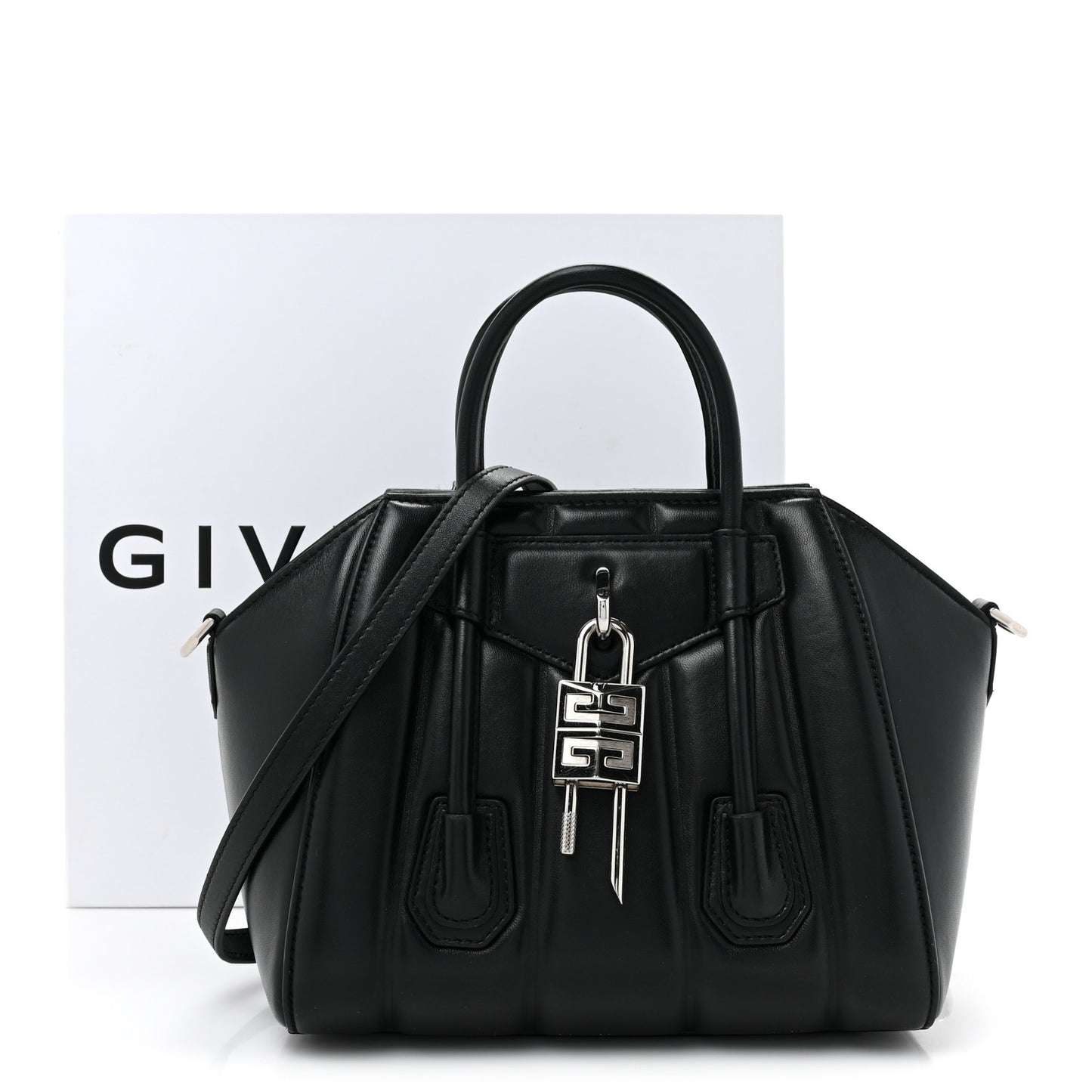 Box Calfskin Padded Mini Lock Antigona Shoulder Bag Black