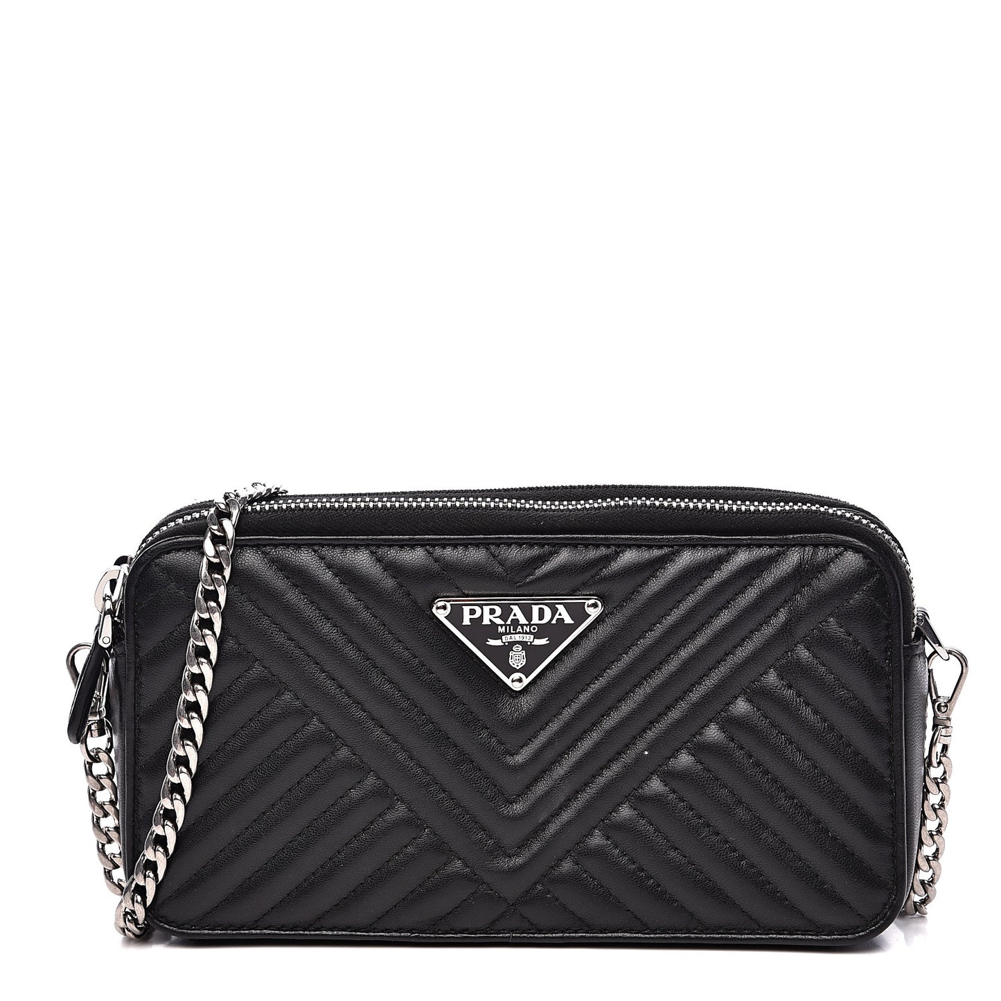Nappa Impunture Diagramme Mini Double Zip Chain Crossbody Bag Black