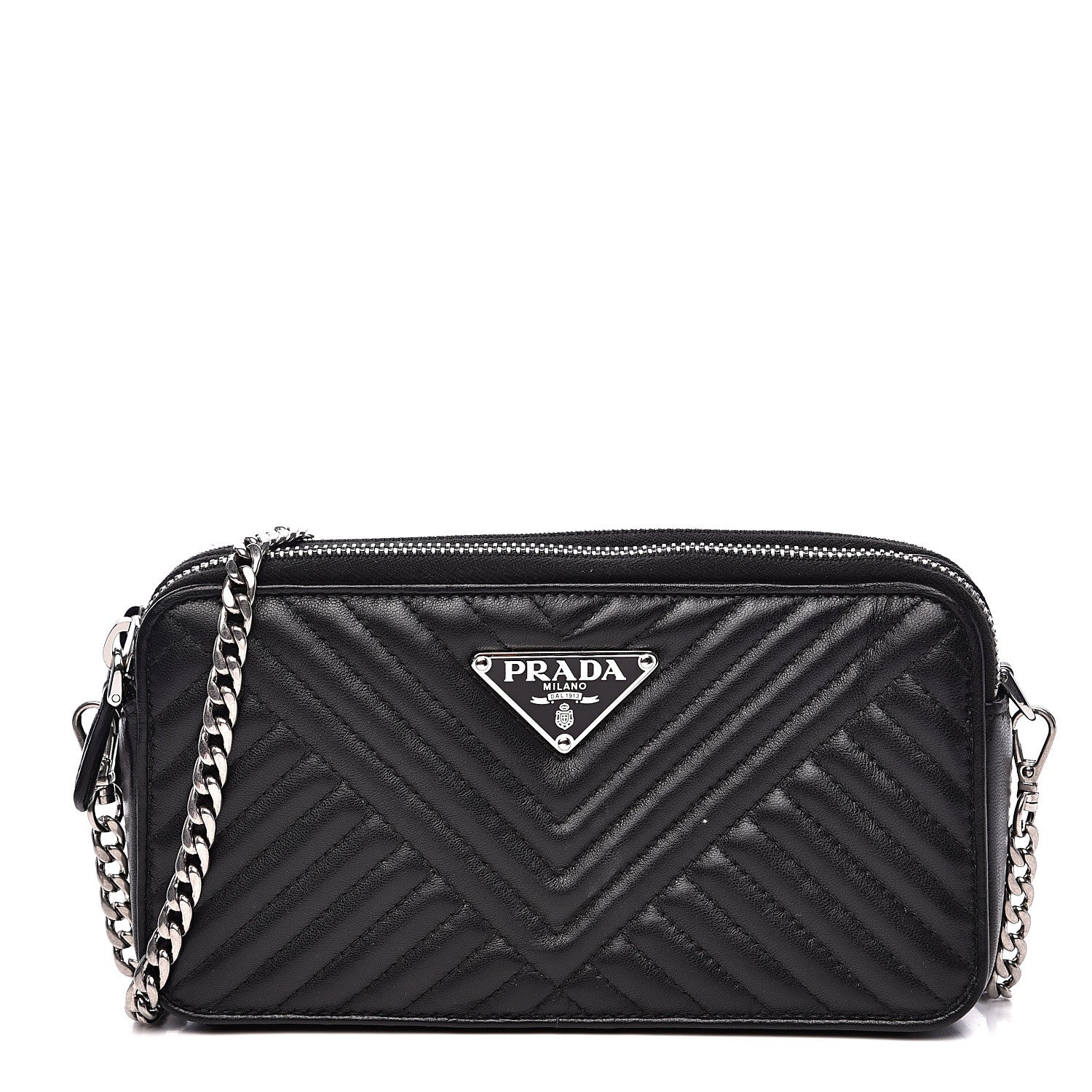Prada Nappa Impunture Diagramme Mini Double Zip Chain Crossbody Bag Black 1 of 12